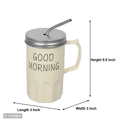 EFINITO Good Morning Coffee Mug with Metal Straw - 450 ML-thumb3