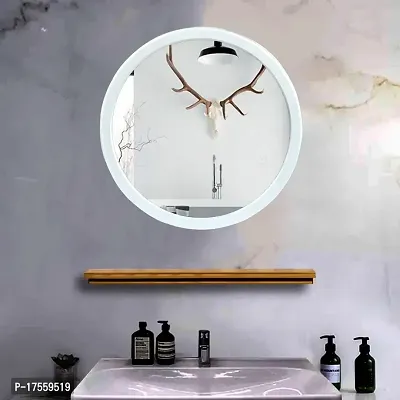 EFINITO 13 Inch Wall Mirror for Bathroom Wash Basin Living Room Bedroom Drawing Room Makeup Vanity Mirror Round - White-thumb2