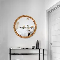 Efinito 13 Inches Round Wall Mirror for Bathroom Wash Basin Living Room Bedroom Drawing Room Makeup Vanity Mirror Wooden Look-thumb1