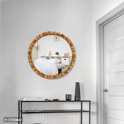 Efinito 13 Inches Round Wall Mirror for Bathroom Wash Basin Living Room Bedroom Drawing Room Makeup Vanity Mirror Wooden Look-thumb2