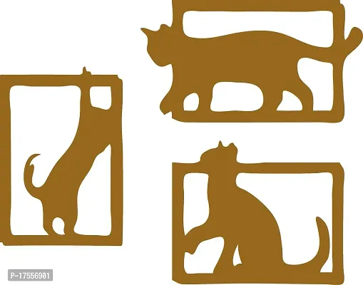 EFINITO 3 Pcs Cute Cat Shadow Wall Art, Wall Decor, Set of Golden Wooden home decor items for Livingroom Bedroom Kitchen Office Cafe Wall (23x23) cm each