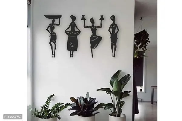 EFINITO Tribal Women 4 Pcs. Set Abstract Wall Decor for Home living Room Office bedroom hall Decoration/Wall Art- Black, Medium (Medium 10 inch)-thumb0