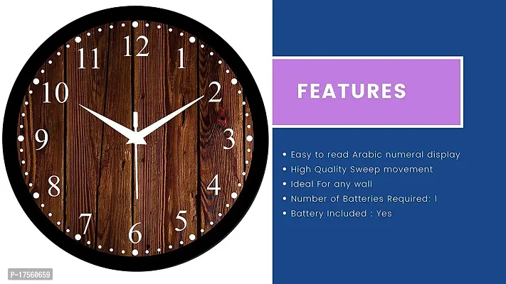 EFINITO 12 inch Wooden Checkered Wall Clock Silent for Room Home Kitchen Bedroom Office-thumb2