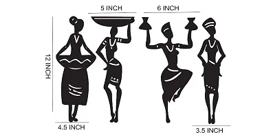 EFINITO Tribal Women 4 Pcs. Set 12 Inches Height Abstract Wall Decor for Home living Room Office bedroom hall kitchen Decoration Wall Art - Black-thumb2