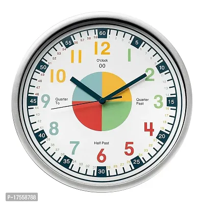 EFINITO Plastic Time Teaching Wall Clock That Makes Kids Learning Time Faster and Fun 14 Inch Diameter Silent Movement (White)