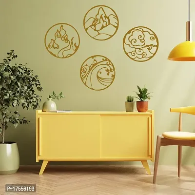 EFINITO 4 Pcs Nature D?coration Wall Art, Wall Decor, Set of Golden Wooden home decor items for Livingroom Bedroom Kitchen Office Cafe Wall (23x23) cm each-thumb3