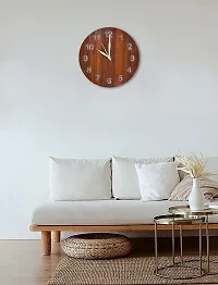 EFINITO Wooden Simple Numerical Round Shaped Wall Clock for Home D?cor Size 25 x 25 cm,10 Inches (Brown)-thumb1