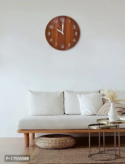 EFINITO Wooden Simple Numerical Round Shaped Wall Clock for Home D?cor Size 25 x 25 cm,10 Inches (Brown)-thumb2