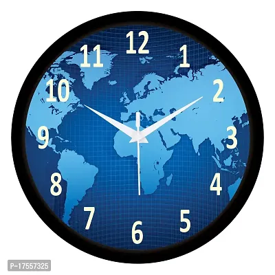 EFINITO 12 inch Wall Clock with World map Print Silent for Room Home Kitchen Bedroom Office