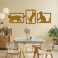 EFINITO 3 Pcs Cute Cat Shadow Wall Art, Wall Decor, Set of Golden Wooden home decor items for Livingroom Bedroom Kitchen Office Cafe Wall (23x23) cm each-thumb4