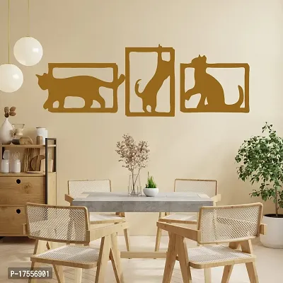 EFINITO 3 Pcs Cute Cat Shadow Wall Art, Wall Decor, Set of Golden Wooden home decor items for Livingroom Bedroom Kitchen Office Cafe Wall (23x23) cm each-thumb5