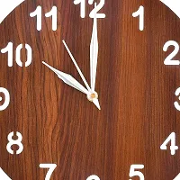 EFINITO Wooden Simple Numerical Round Shaped Wall Clock for Home D?cor Size 25 x 25 cm,10 Inches (Brown)-thumb2