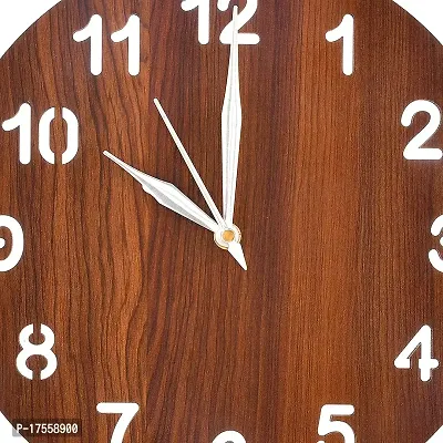 EFINITO Wooden Simple Numerical Round Shaped Wall Clock for Home D?cor Size 25 x 25 cm,10 Inches (Brown)-thumb3