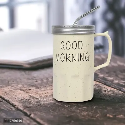 EFINITO Good Morning Coffee Mug with Metal Straw - 450 ML