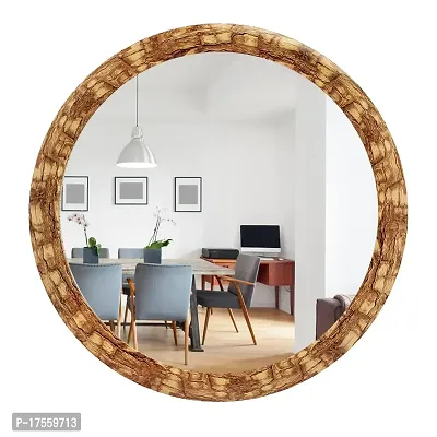 EFINITO 13 Inch Round Wall Mirror for Bathroom Wash Basin Living Room Bedroom Drawing Room Makeup Vanity Wooden Look - Mirror