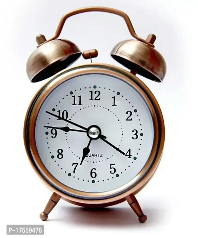 EFINITO Analog Alarm Clock Metal Abstract Theme Twin Bell Gold Alarm Clock with Night LED Display for Heavy Sleepers - 5 Inches