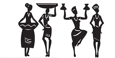 EFINITO Tribal Women 4 Pcs. Set 12 Inches Height Abstract Wall Decor for Home living Room Office bedroom hall kitchen Decoration Wall Art - Black-thumb3