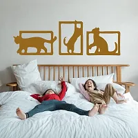 EFINITO 3 Pcs Cute Cat Shadow Wall Art, Wall Decor, Set of Golden Wooden home decor items for Livingroom Bedroom Kitchen Office Cafe Wall (23x23) cm each-thumb2