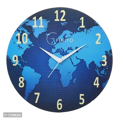 EFINITO 12 inches Wooden World Map Wall Clock for Home Living Room Stylish Bedroom - Step Movement