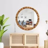 EFINITO 13 Inch Round Wall Mirror for Bathroom Wash Basin Living Room Bedroom Drawing Room Makeup Vanity Wooden Look - Mirror-thumb3