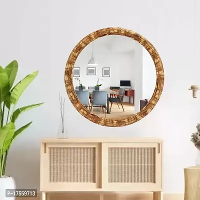 EFINITO 13 Inch Round Wall Mirror for Bathroom Wash Basin Living Room Bedroom Drawing Room Makeup Vanity Wooden Look - Mirror-thumb4