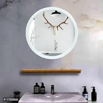 EFINITO 12.8 Inch Wall Mirror for Bathroom Wash Basin Living Room Bedroom Drawing Room Makeup Vanity Mirror Round - White-thumb2
