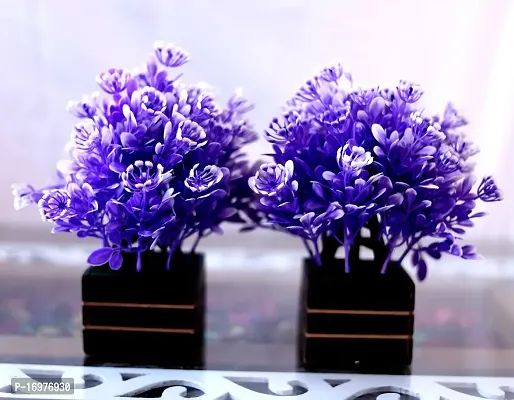 Small Artificial Beautiful Purple Plants With White Round Apple Pot- Pack Of 2