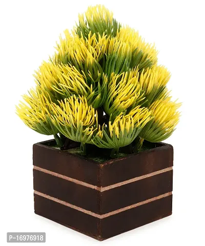 Artificial Green Plant/Tree With Wooden Pot Bonsai Potted Faux Grass Fake Topiaries Shrubs For Home, Garden And Office-thumb0