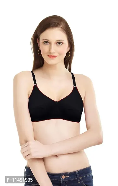 Women T-Shirt Non Padded Bra (32, Coral Red, Black)-thumb3