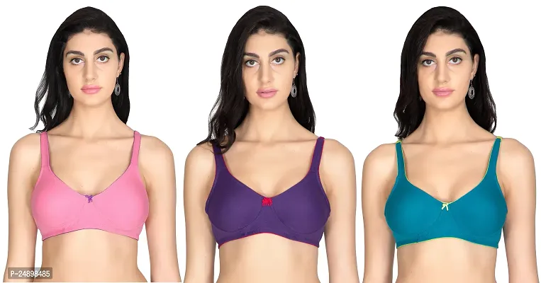 Stylish Polycotton Solid Bras For Women Pack of 3-thumb0