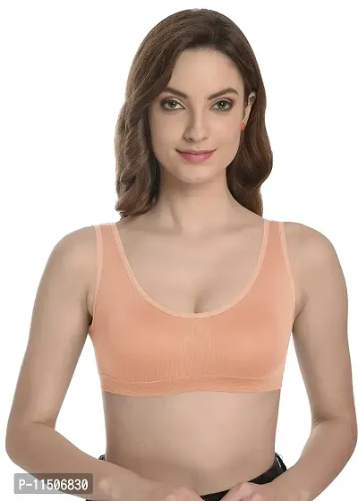 Madam Air Bra, Sports Bra, Stretchable Non-Padded and Non-Wired Bra for Women and Girls,Free Size (Pack of 1) Peach