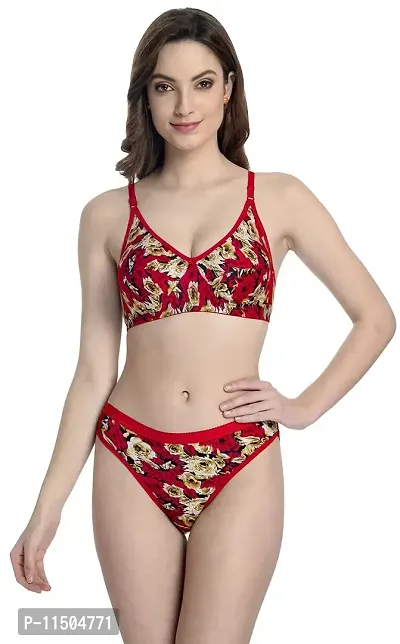 Madam Printed Bra & Panty Set for Women ll Ladies and Girls Lingerie Set Red