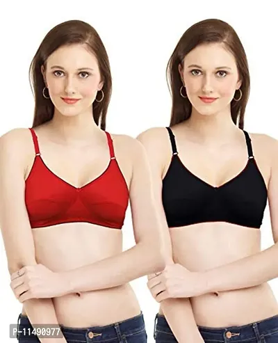 Women T-Shirt Non Padded Bra (36, Black, Red)