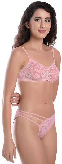 Madam PremiumFull Net Bridal Honeymoon Bikini Bra & Panty Set ( Pack of 1) Baby Pink-thumb3