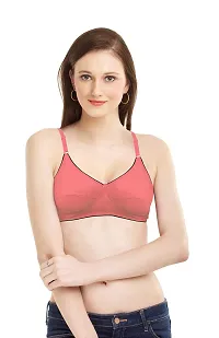 Women T-Shirt Non Padded Bra (36, Coral Red, Blue)-thumb2