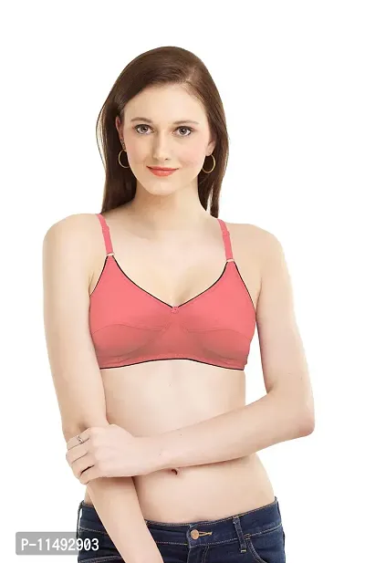 Women T-Shirt Non Padded Bra (36, Coral Red, Blue)-thumb3