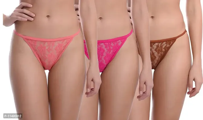 Madam Women's and Girls Low Waist Full Net Sexy Bikini Panty (Pack of 3)