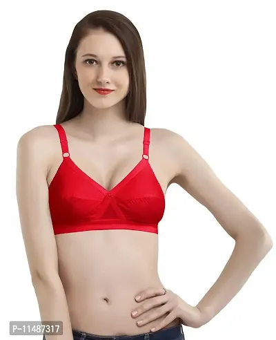 Madam Cross Over Perfect Fitted Bust Controller 100% Cotton Everyday Women's Full Coverage Bras (Pack of 1) Red-thumb0