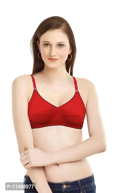 Women T-Shirt Non Padded Bra (36, Black, Red)-thumb2