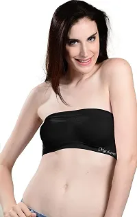 Madam Women's & Girls Silky Smooth Bandeau Stretch Seamless Strapless Tube Bra (Pack of 2) White,Black-thumb3