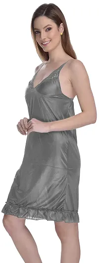 Madam Satin Nighty | Hot Dress for Honeymoon | First Night Anniversary for Women | Sexy Night Dress | Nighty for Women Grey-thumb1