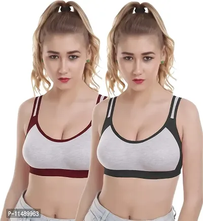 Madam Sports Bra Yoga Gym Stretch Workout Bra for Women & Girls (Pack of 2) Black,Maroon-thumb0