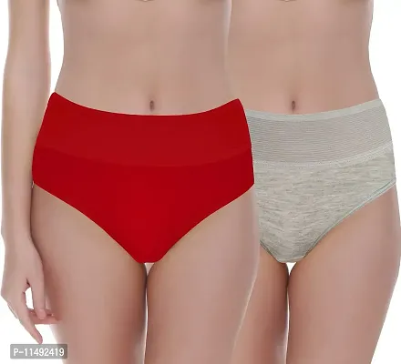 Madam Set of 2 High Waist Tummy Tucker Hipster Panties Red, Grey