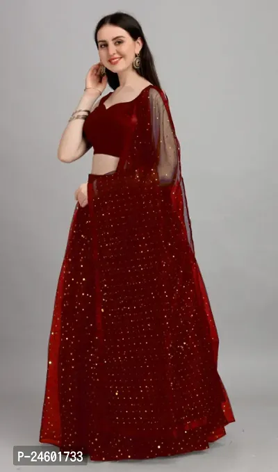 Stylish Maroon Net Embroidered Lehenga Choli Set For Women-thumb0