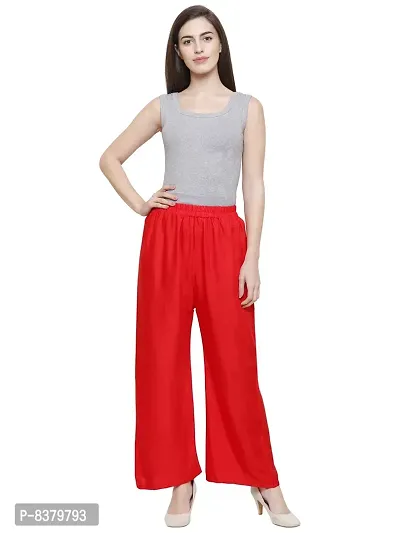 Yolki Red Rayon Palazzo Pant With Flared Hems Size (X-large To 4XL)