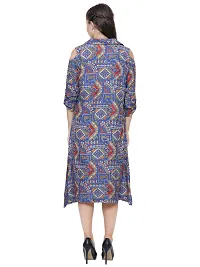 YOLKI Women's Maxi Knee Length Rayon Dress, Kattha Print, Collared with Side Pocket and Open Shoulders-thumb2