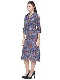 YOLKI Women's Maxi Knee Length Rayon Dress, Kattha Print, Collared with Side Pocket and Open Shoulders-thumb1