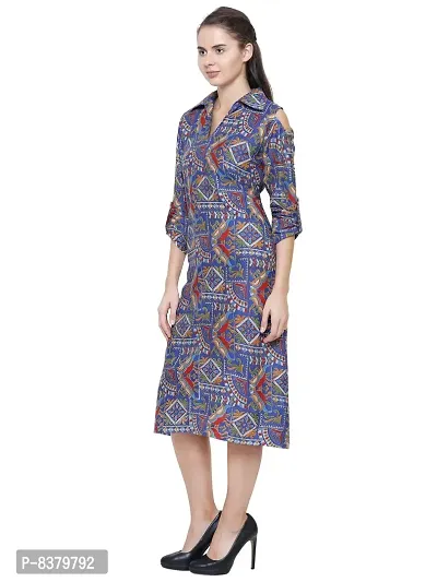 YOLKI Women's Maxi Knee Length Rayon Dress, Kattha Print, Collared with Side Pocket and Open Shoulders-thumb2