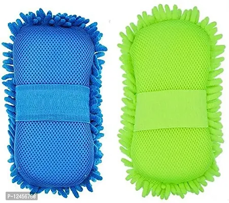 Microfiber Sponge for car Cleaning (Multicolor-Pack of 2)-thumb0