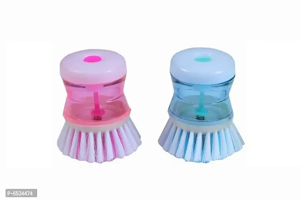 Daily Fest Dish/Washbasin Cleaning Brush with Liquid Soap Dispenser (Set of 2)-thumb0